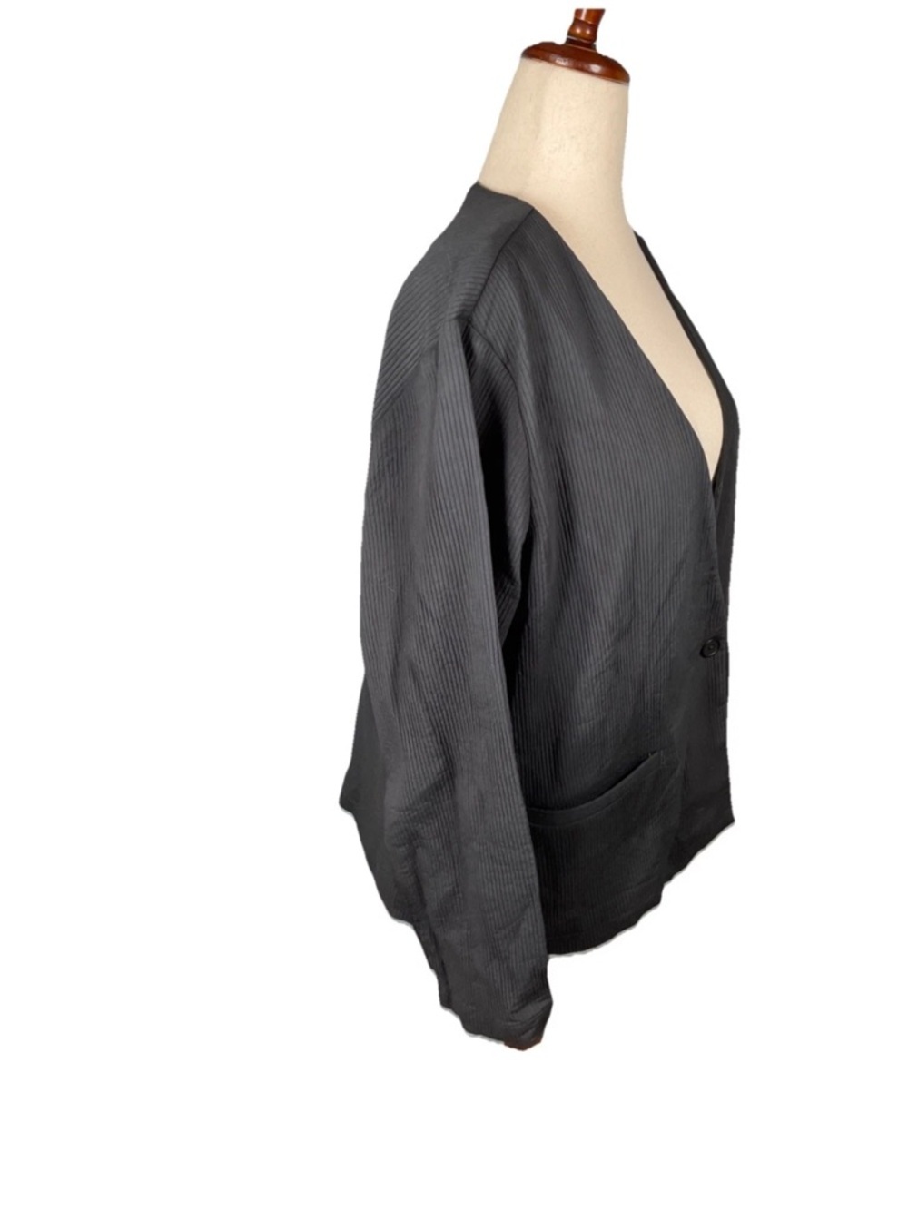 Eileen Fisher V-Neck Organic Cotton Ottoman Jacket Black Size XL Lagenlook - Picture 4 of 7